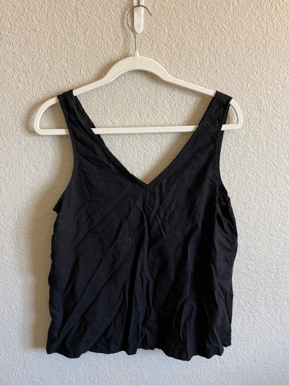 Black V-Neck Sleeveless Women's Tank Top 100% Linen Coastal Beach Summer Large